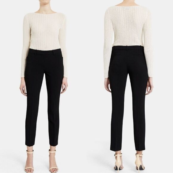 Theory Izelle C Jetty Bi-Stretch Black Ankle Cropped Pants Size 12 - Picture 1 of 9
